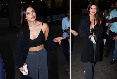 10 Photos of Priyanka Making a Stunning Exit From Mumbai Airpoirt in Black Blouse And Diamond Necklace
