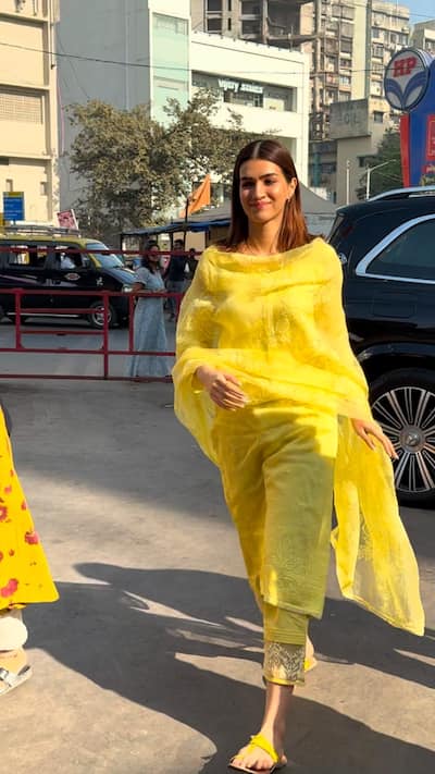 Photos: Kriti Sanon Shines Bright in Yellow Suit as She Visits Siddhivinayak Temple Ahead of Teri Baaton Mein Aisa Uljha Jiya Release